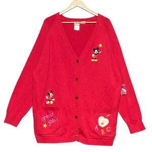 NWOT VTG Disney Mickey‎ Minnie Mouse 2XL Teacher Cardigan Red Button Sweater